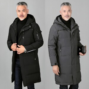 中老年羽绒服男士中长款外套加厚大码连帽冬装新款爸爸装866-P100图片