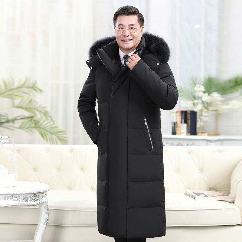 冬装长款过膝加厚中老年白鸭绒羽绒服男爸爸装6577-p130带毛领+10图片