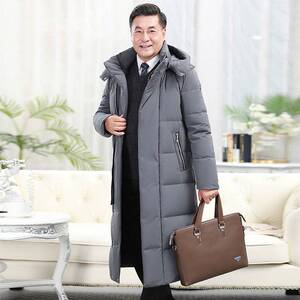 冬装长款过膝加厚中老年白鸭绒羽绒服男爸爸装6577-p130带毛领+10图片