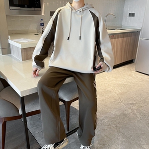 撞色连帽青年卫衣2025新款春秋潮牌学生外套男装酷套装两件套P100图片