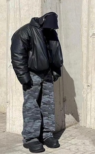 B*baggy欧美高街rap宽松直筒做旧牛仔裤迷彩休闲裤男女款Rihanna