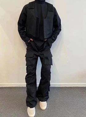 DONDA Kanye侃爷同款黑色口袋工装裤男休闲直筒宽松牛仔长裤高街