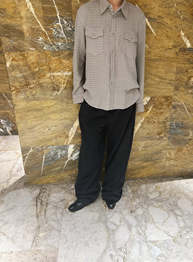 24秋冬棉质编织提花下摆经典方领贴袋宽松休闲长袖老钱风衬衫外套