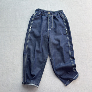 天丝棉 中大童拼接弹力休闲裤 160 原色牛仔裤 170码 环保印染