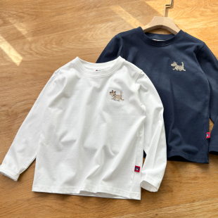 男童中大童圆领衫 A类 T恤打底衫 170软糯纯棉长袖 100%棉上衣 110
