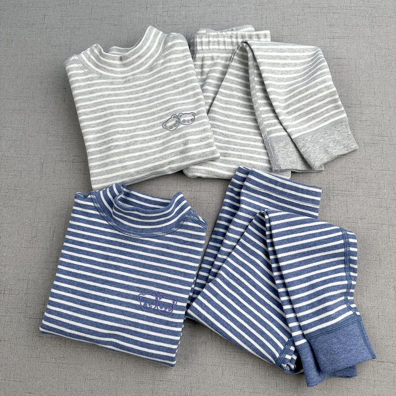 秋冬儿童彩棉弹力棉条纹内衣套装
