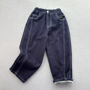 环保印染 纯棉内衬 男童秋冬夹裤 弹力牛仔裤 不易掉色 双层加厚