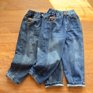 夹裤 纯棉内衬 儿童薄棉裤 男童秋冬保暖长裤 双层加厚弹力牛仔裤