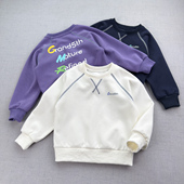 男童棉质百搭休闲上衣 春秋圆领衫 针织弹力棉 字母印花插肩卫衣