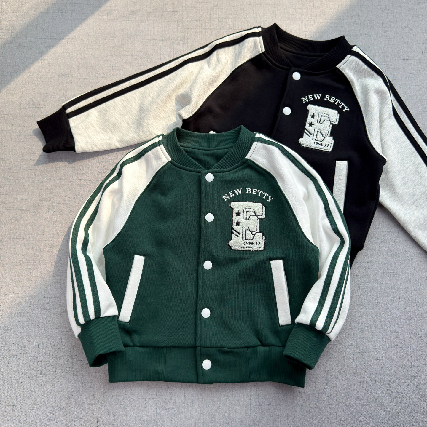 纯棉透气~出口单~欧美复古风 针织毛圈棒球服 男童春秋运动外套