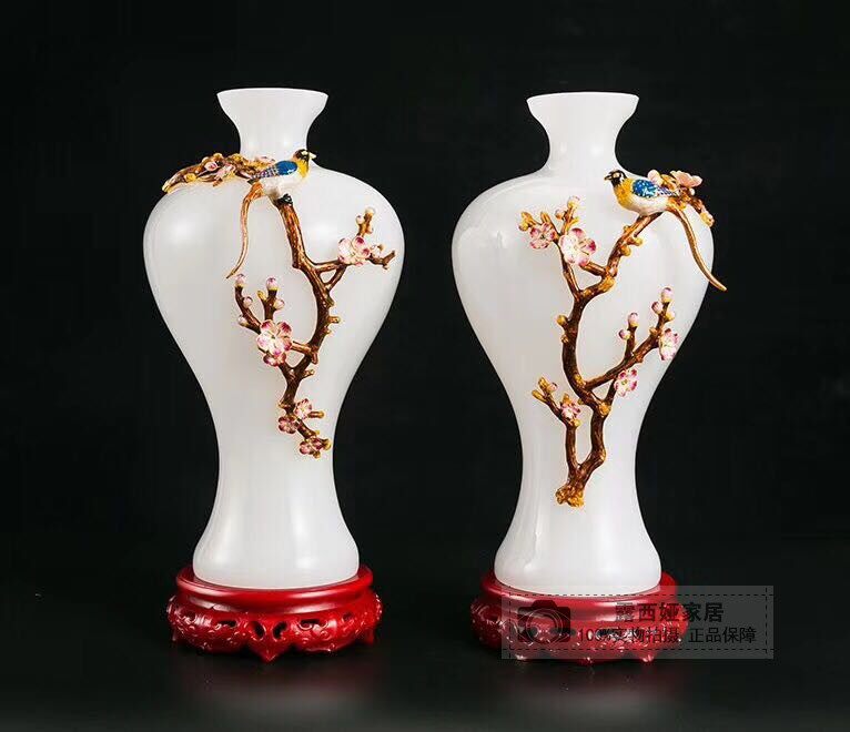 新中式白玉琉璃花瓶摆件乔迁新居客厅酒柜电视柜珐琅彩平安喜悦瓶