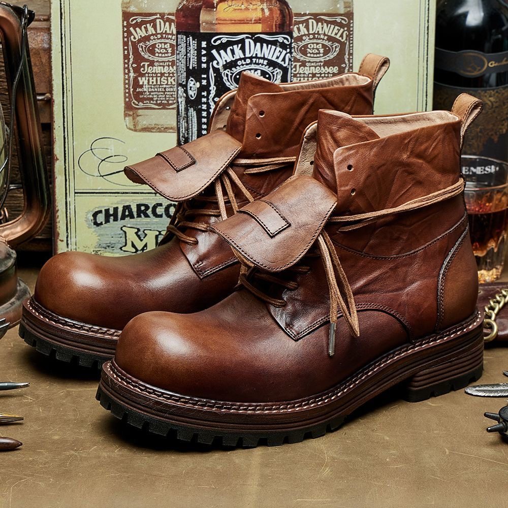 英伦风真皮马丁靴男短筒工装靴厚底系带冬季加绒男士短靴