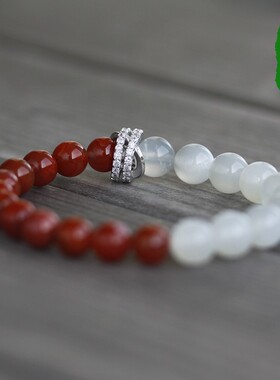 南红玛瑙原创月光石925银手钏