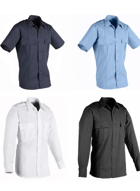 库存尾货外国安保公司制式纯色胸前双口袋棉混尖领长短袖衬衫Y751