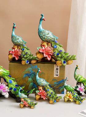 牛一库青绿孔雀仿真装饰家居客厅树脂工艺品摆件礼品系列仿真孔雀