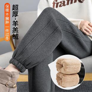 牛一库加绒加厚运动裤女羊羔绒女裤秋冬休闲裤外穿棉裤束脚卫裤