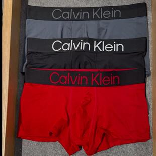 CK内衣男士三条装醒目提花轻薄低腰防夹臀四角裤平角内裤NP2607O