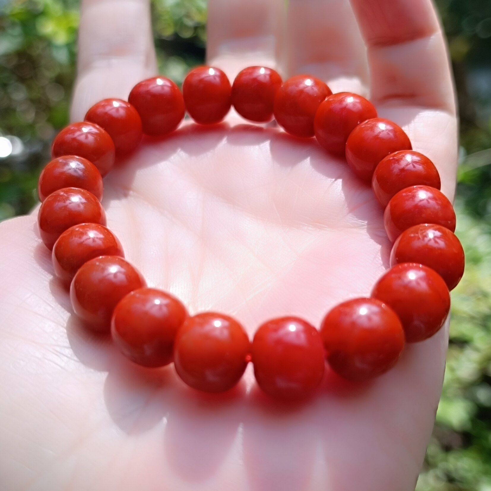 老料保山滴水洞老型桶珠单圈南红玛瑙原矿文玩手串柿子红满肉无杂