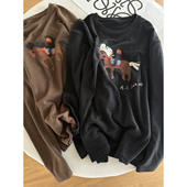 宽松百搭显瘦长袖 重工刺绣流苏小马澳绒打底衫 女2026早春新款 T恤