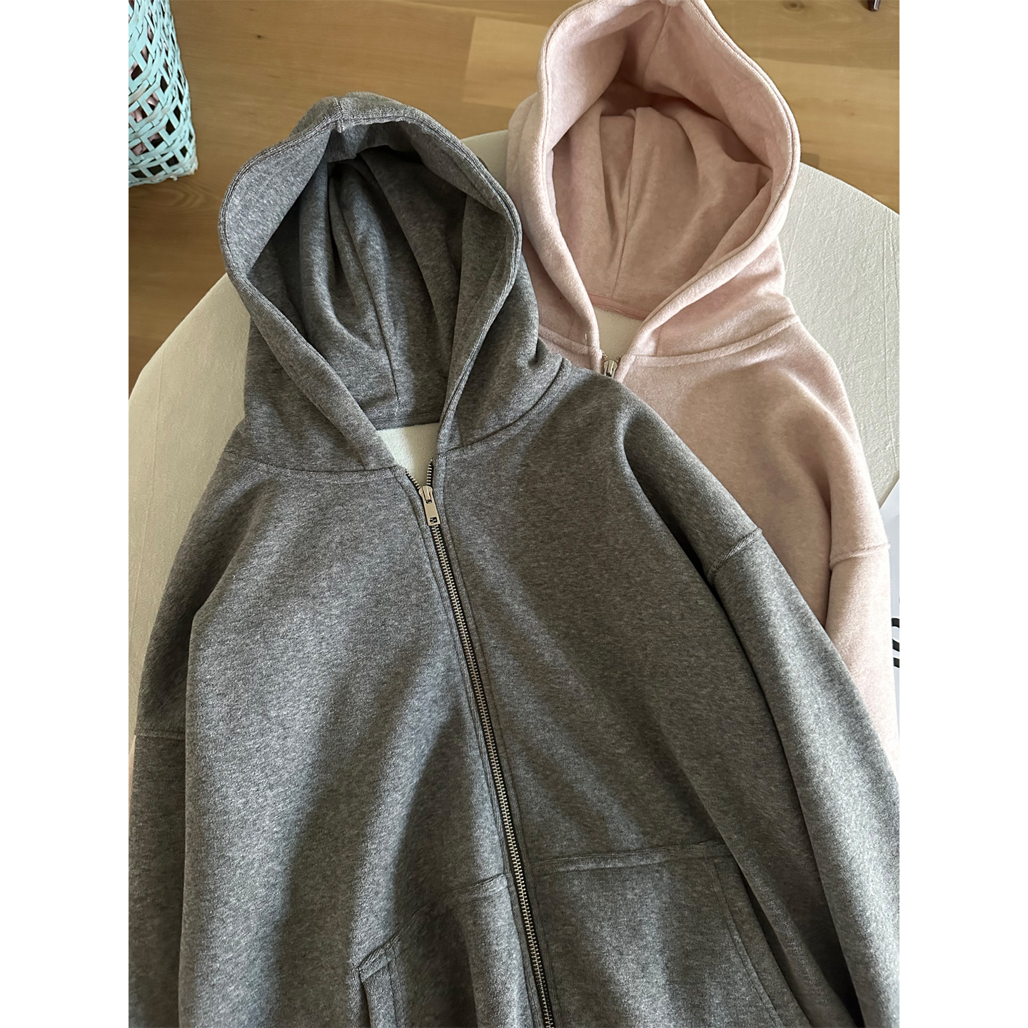 仿羊绒加绒卫衣外套女宽松拉链衫