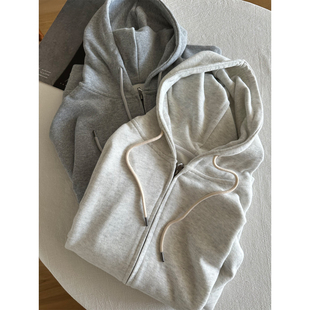 长袖 纯色休闲运动拉链开衫 宽松百搭连帽衫 新款 外套 卫衣女2025秋季