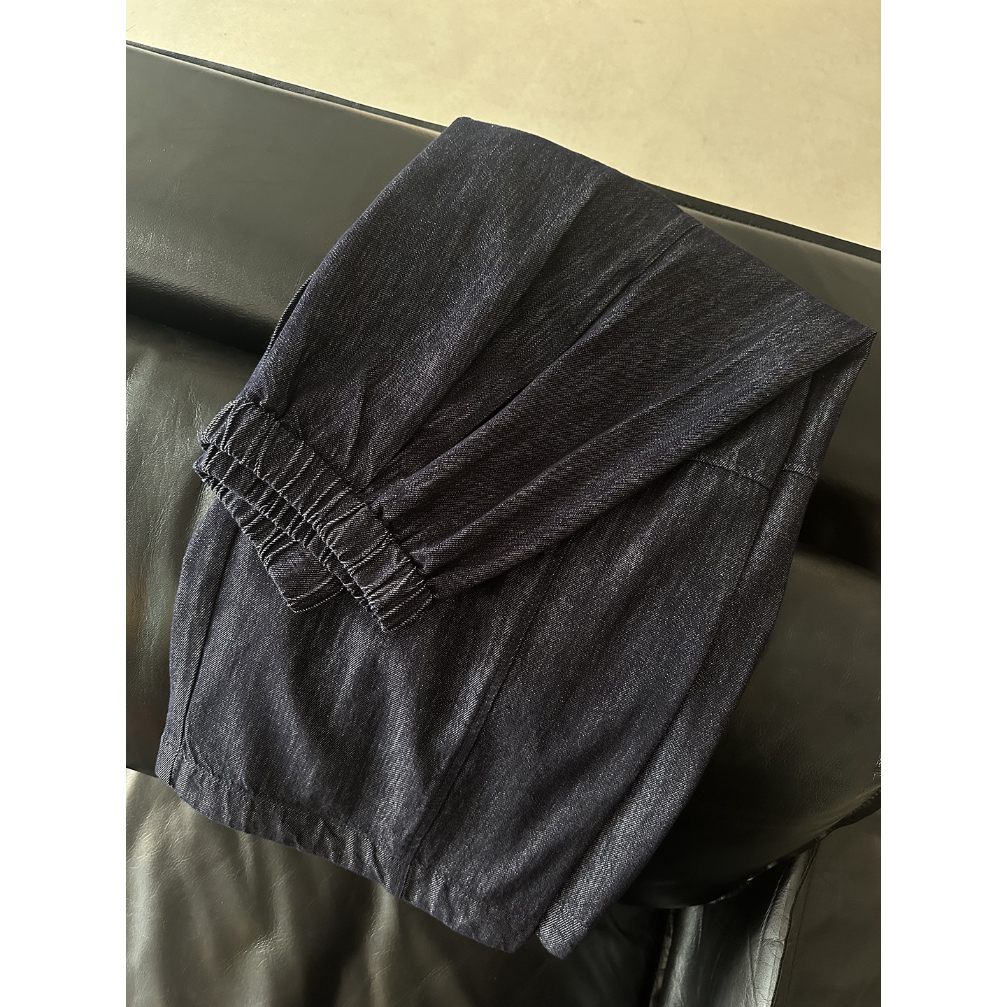 韩系春夏松紧腰牛仔八分裤女宽松阔腿藏青色显瘦设计感慵懒休闲裤