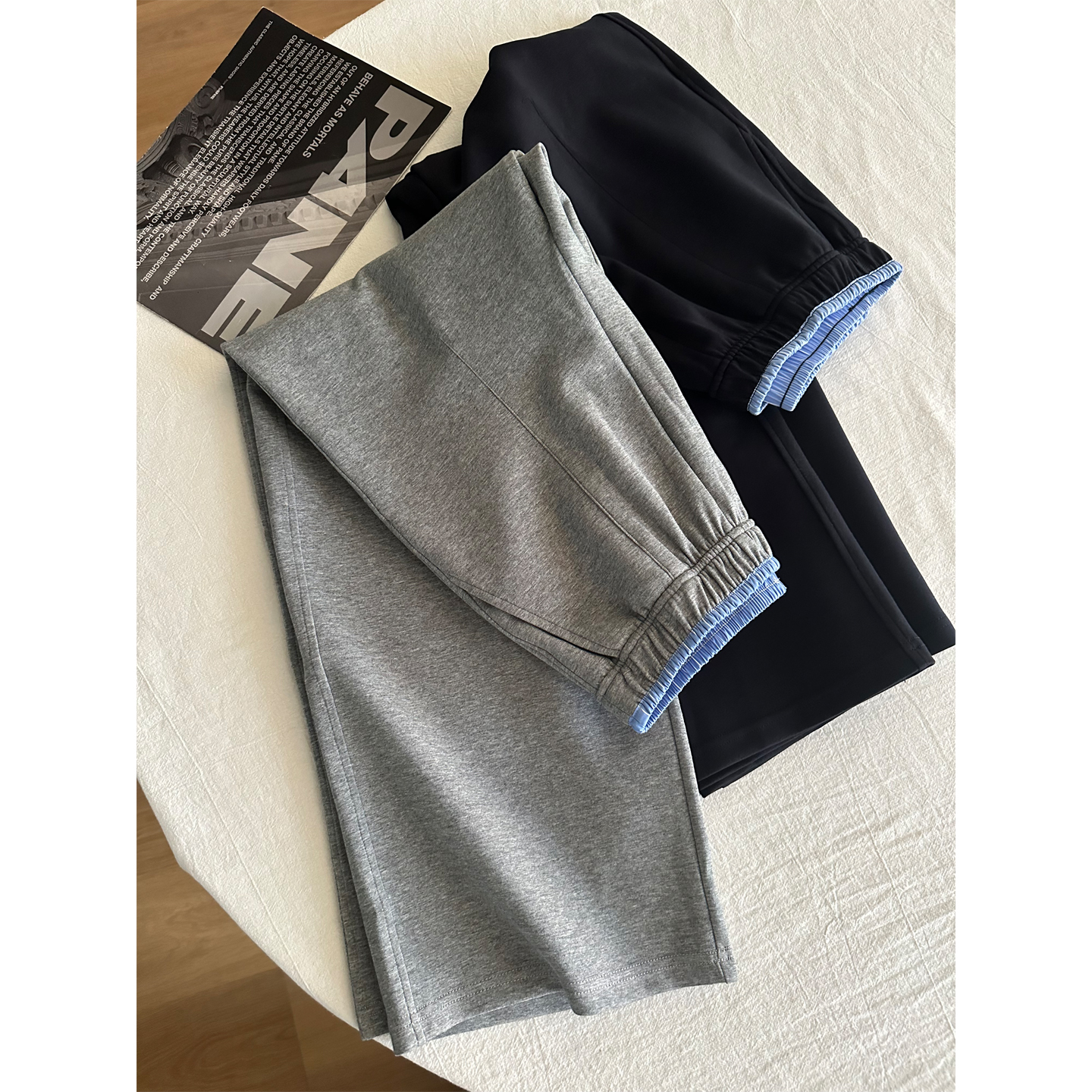 极简风撞色腰头设计空气层直筒裤