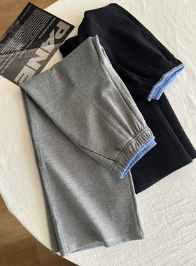 2025秋季新款极简风撞色腰头设计空气层直筒裤女宽松百搭休闲长裤