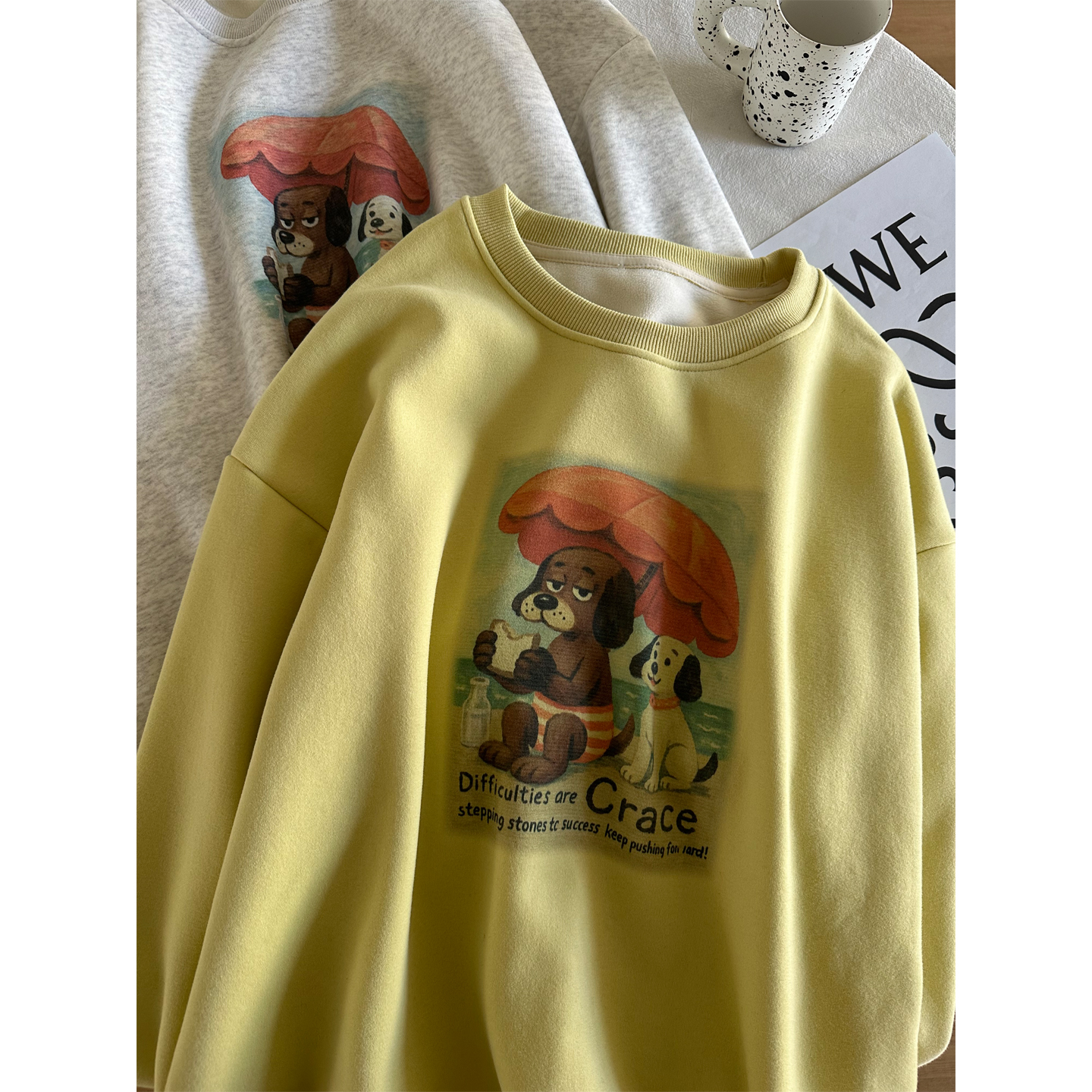 减龄小狗画报印花卫衣女冬季加绒