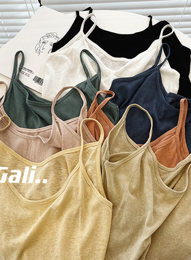 竹节棉麻细吊带衫女2025夏季新款韩版百搭无袖小背心内搭打底衫潮