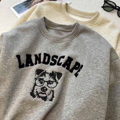 刺绣小狗加绒加厚卫衣韩版棉宽松