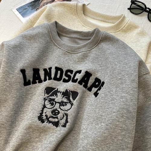 刺绣小狗加绒加厚卫衣韩版棉宽松