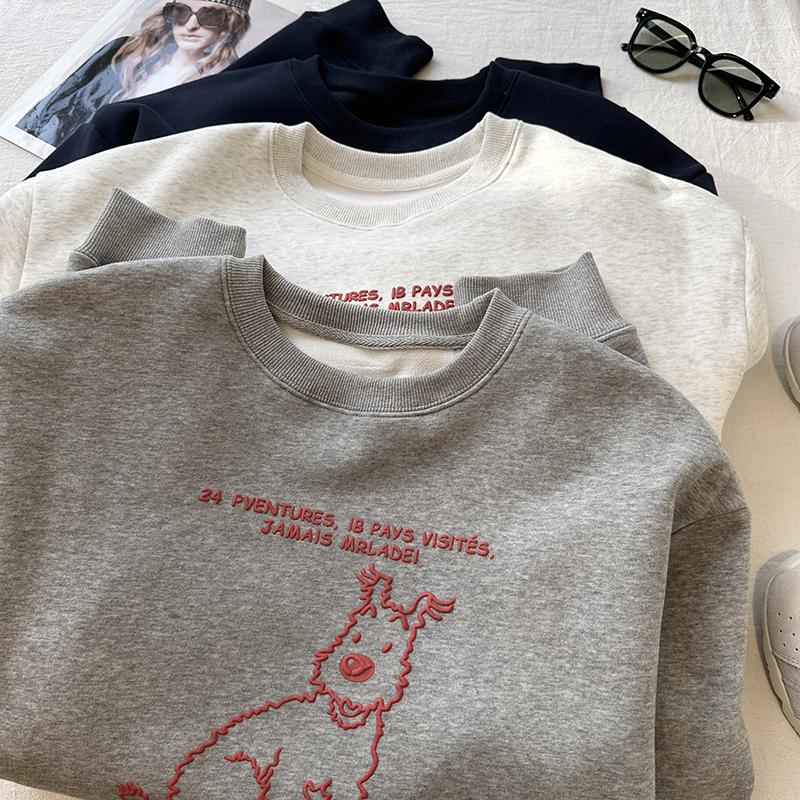 加绒宽松慵懒风立体印花卫衣