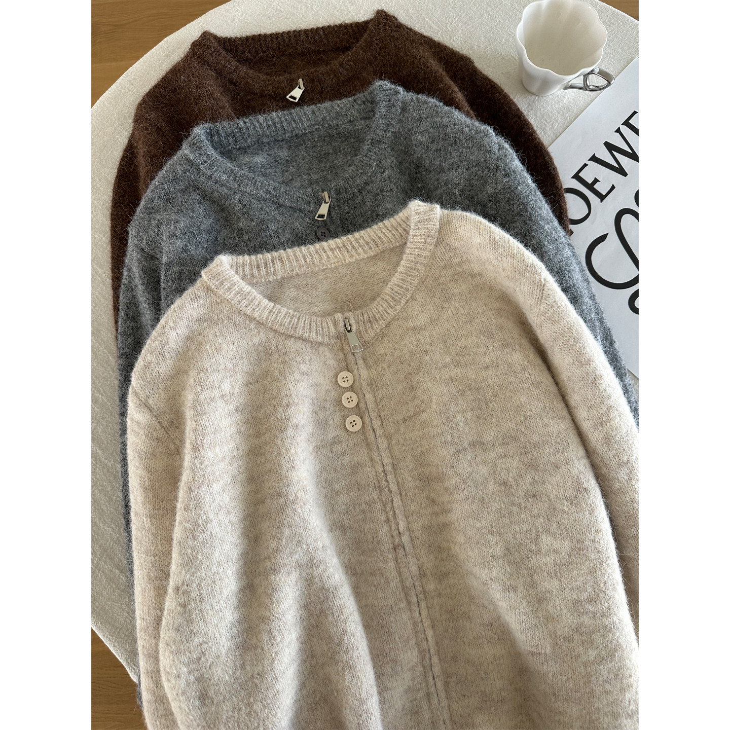 慵懒风保暖针织开衫上衣毛衣外套