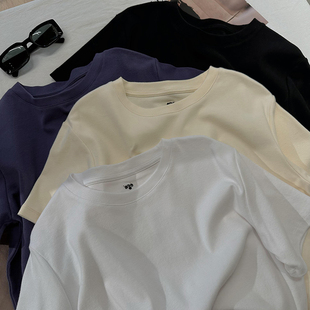 宽松显瘦百搭磨毛打底上衣 新款 刺绣小字母纯色圆领短袖 T恤女秋季