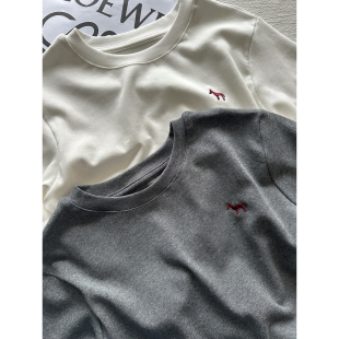 百搭休闲简约正肩显瘦上衣 韩系时尚 圆领刺绣弹力短袖 T恤女春季