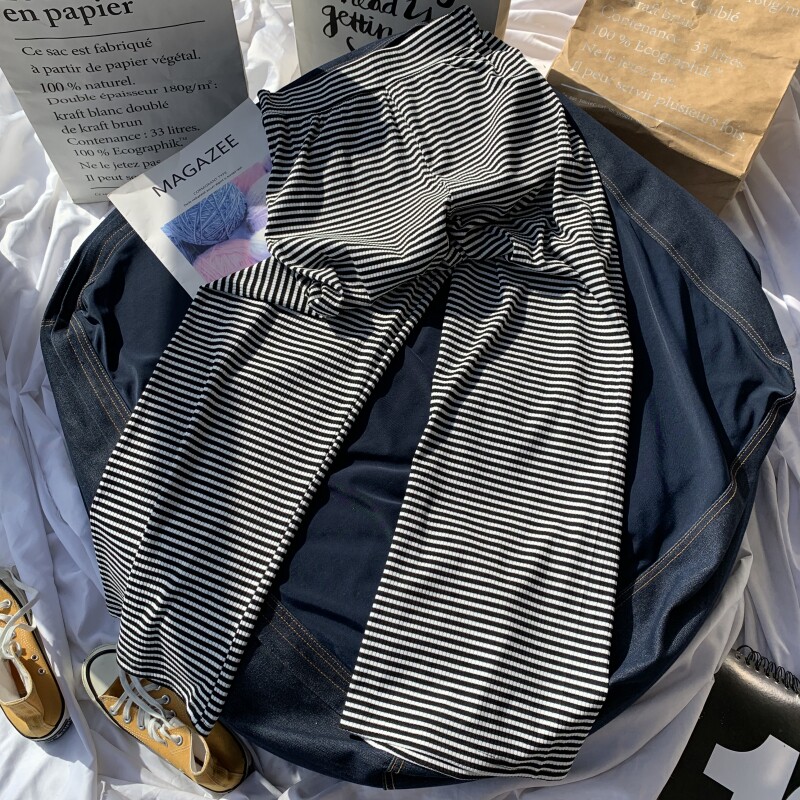 高腰休闲风条纹长裤休闲裤