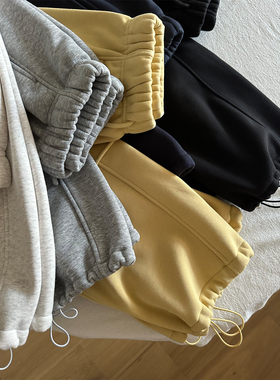 韩系抽绳束脚两穿加绒加厚卫裤女秋冬季慵懒松弛松紧腰阔腿休闲裤