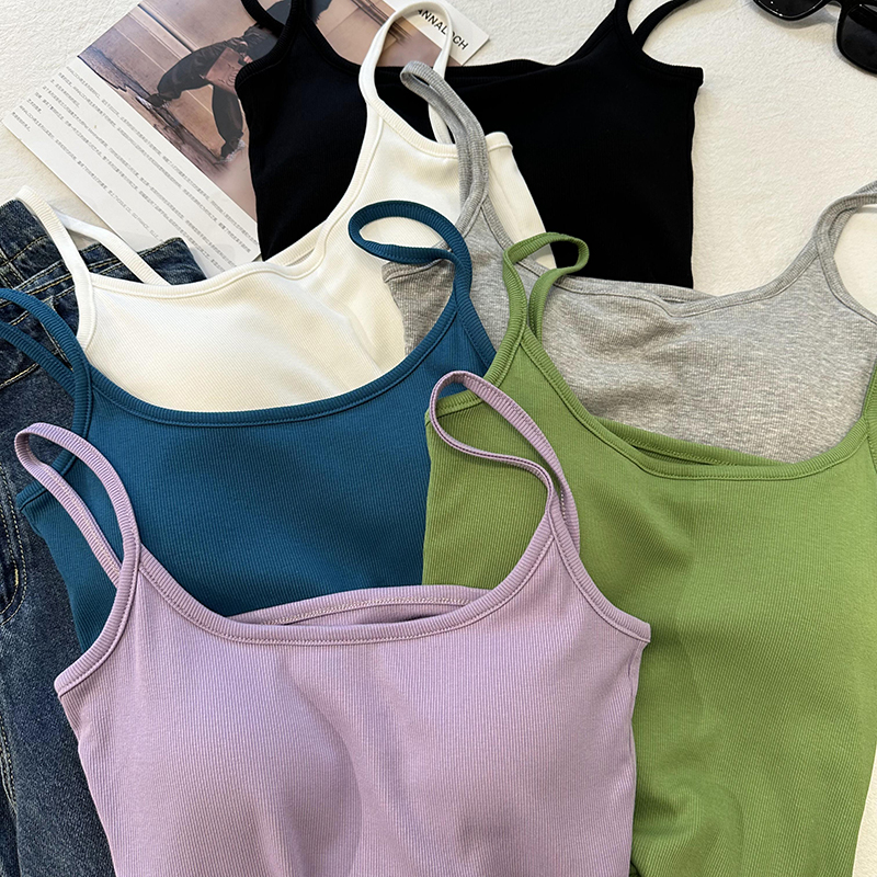 螺纹棉夏季纯色吊带背心打底百搭