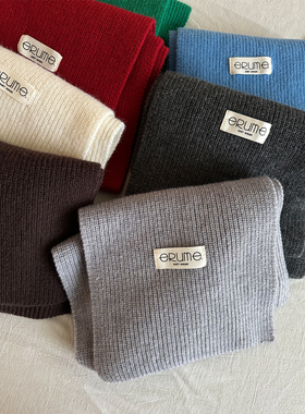 高品质韩版纯色带标设计围巾女冬季保暖防寒百搭简约针织毛线围脖