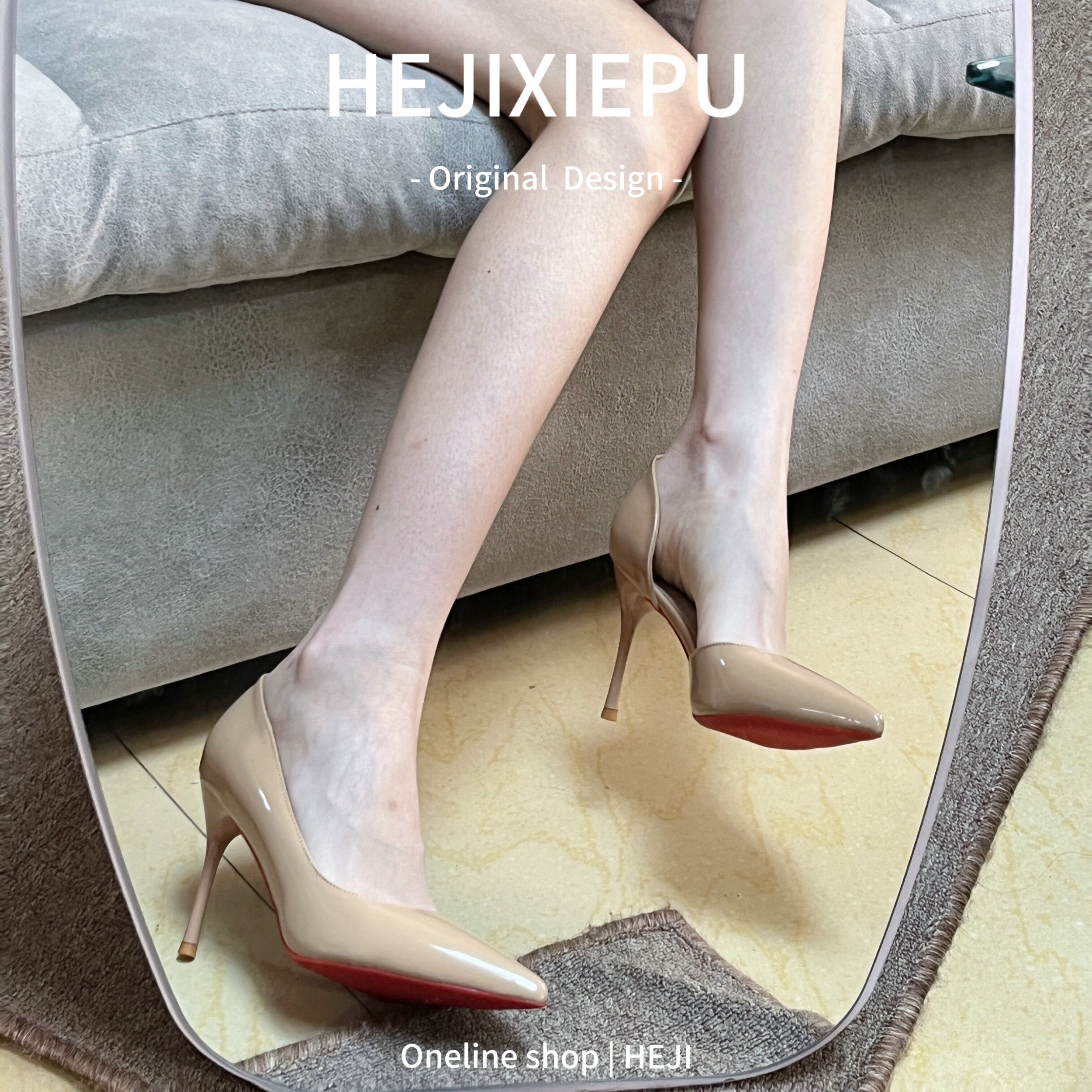 [明星同款]侧空裸色红底高跟鞋女细跟2024年秋季新款配风衣御姐风