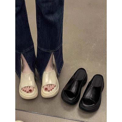 [明星同款]软羊皮~松糕厚底拖鞋女夏外穿2025新款百搭踩屎感增高