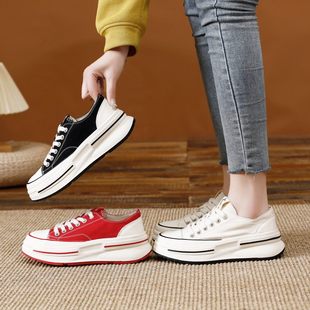 [明星同款]2025秋季新款松糕底系带款帆布鞋时尚百搭休闲女鞋网红