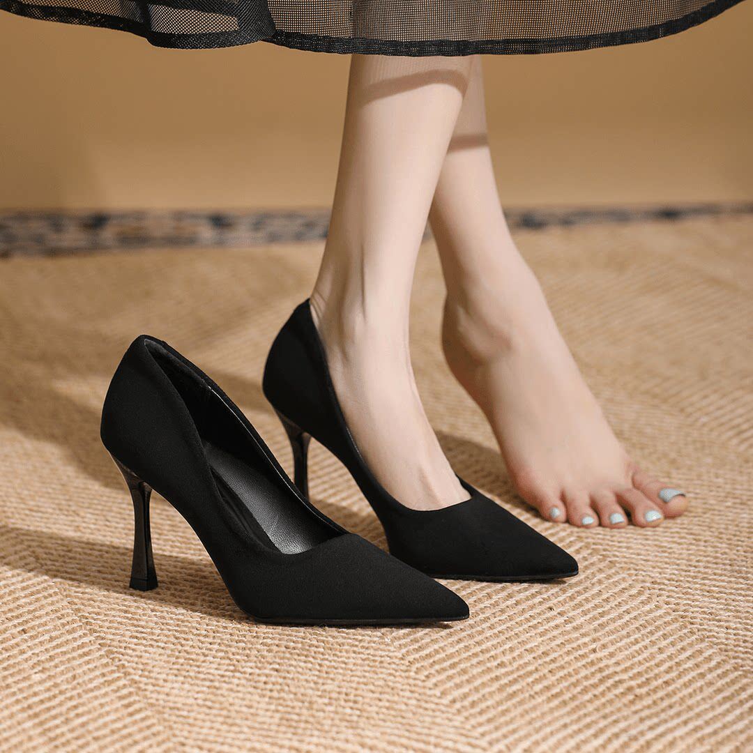 [明星同款]舒适踩屎感~黑色高跟鞋女2026春秋新款不累脚工作鞋细