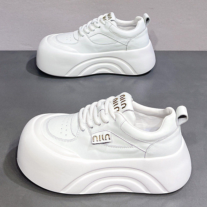 [明星同款]真皮松糕厚底加绒小白鞋女2026春秋新款小个子增高大头