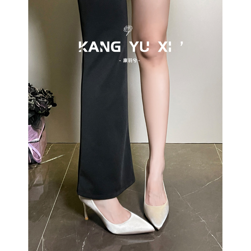 [明星同款]日常百搭香槟色气质高跟鞋女绸缎高级感伴娘鞋不累脚浅