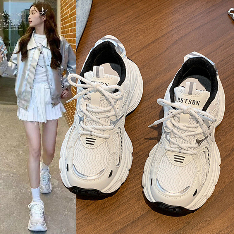 [明星同款]厚底老爹鞋女鞋子2026新款春秋季百搭小白鞋女爆款增高