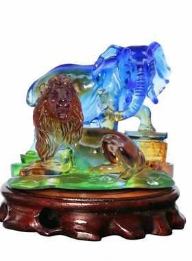 2026马年吉祥物生肖属虎 狮象守富 琉璃摆件礼品家居房间摆设饰品