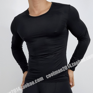 轻薄打底衫男士健身长袖速干性感半透明冰丝T恤运动训练压缩秋衣