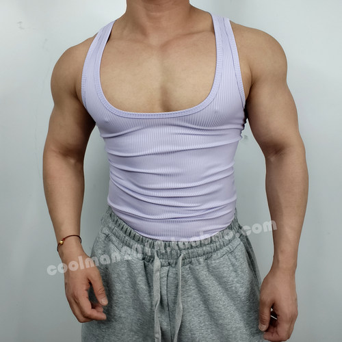 深V胸U型方口T男士低胸健身背心